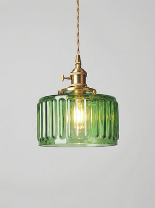 Pendant ceiling light with ribbed vintage design - green