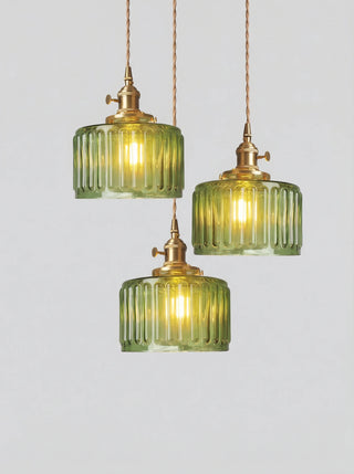 Pendant ceiling light with ribbed vintage design - green