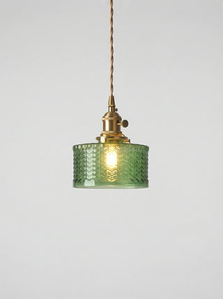 Pendant ceiling light with ribbed vintage design - green
