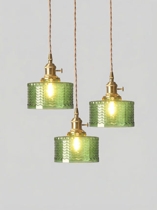 Pendant ceiling light with ribbed vintage design - green
