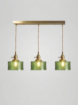 Pendant ceiling light with ribbed vintage design - green
