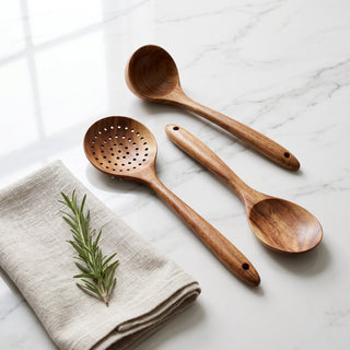Kitchen Utensil Set With Natural Wooden Holder