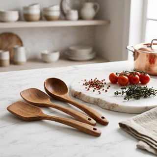 Kitchen Utensil Set With Natural Wooden Holder