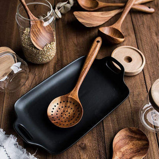 Kitchen Utensil Set With Natural Wooden Holder