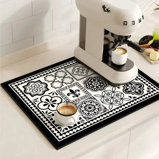 Kitchen Dish Drying Mat with Decorative Pattern - onyx pearl