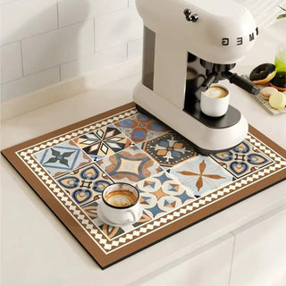 Kitchen Dish Drying Mat with Decorative Pattern - brown multicolor