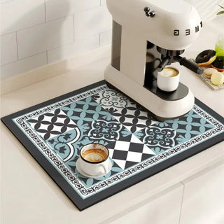 Kitchen Dish Drying Mat with Decorative Pattern - slate gray mist