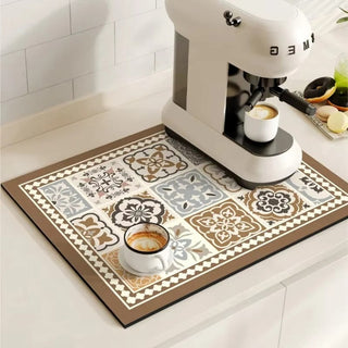 Kitchen Dish Drying Mat with Decorative Pattern - taupe ash