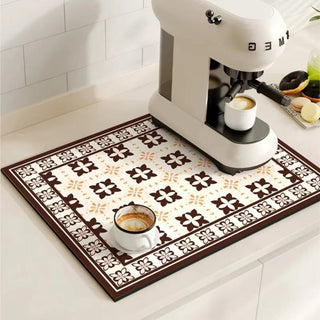 Kitchen Dish Drying Mat with Decorative Pattern - coffee ivory