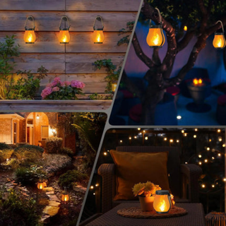Solar Lantern Lights with Flame Effect for Outdoor Garden Decor
