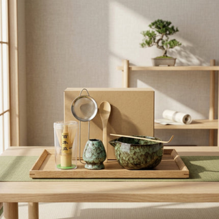 Matcha Tea Set with Bamboo Whisk and Ceramic Bowls - cyan 6 pieces