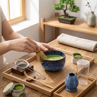 Matcha Tea Set with Bamboo Whisk and Ceramic Bowls