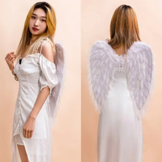 Feathered angel wings costume accessory for Halloween cosplay
