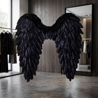 Feathered angel wings costume accessory for Halloween cosplay - black