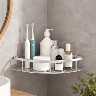 Wall Mounted Corner Bathroom Storage Shower Shelf - silver