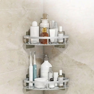 Wall Mounted Corner Bathroom Storage Shower Shelf - silver