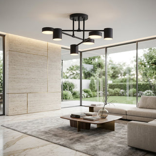 Flush Mount Ceiling Light with Six LED Arms - black