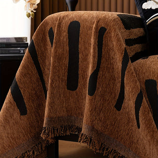 Sofa Cover with Geometric Fringe Trim