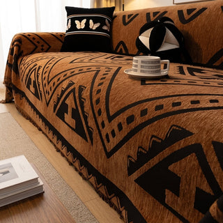 Sofa Cover with Geometric Fringe Trim - bold triangles
