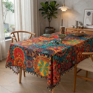 Tablecloth with Boho Fringe Rectangular Design