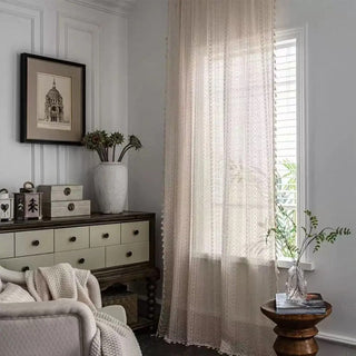 Sheer Curtain with Geometric Fringe Light Filtering