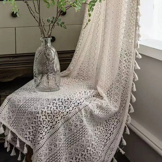 Sheer Curtain with Geometric Fringe Light Filtering
