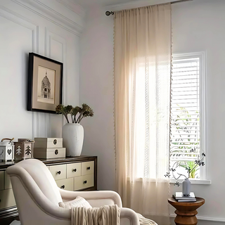 Sheer Curtain with Geometric Fringe Light Filtering
