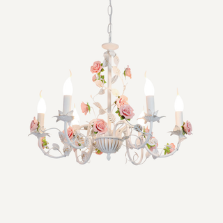 Chandelier With Vintage Ceramic Rose Branches