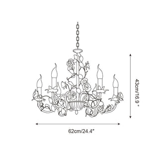 Chandelier With Vintage Ceramic Rose Branches