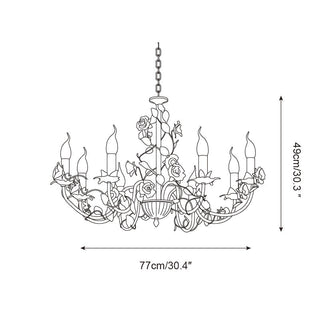 Chandelier With Vintage Ceramic Rose Branches