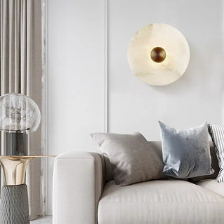 Wall Light With Round Marble And Copper Accents