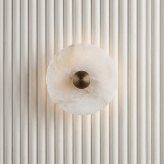 Wall Light With Round Marble And Copper Accents - gold & white