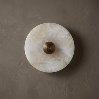 Wall Light With Round Marble And Copper Accents - gold & white
