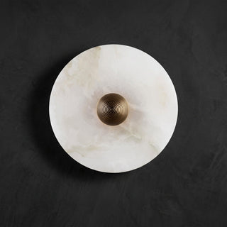 Wall Light With Round Marble And Copper Accents - gold & white