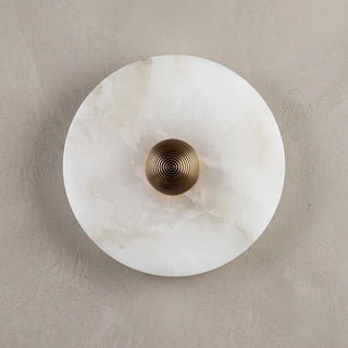 Wall Light With Round Marble And Copper Accents - gold & white