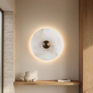 Wall Light With Round Marble And Copper Accents