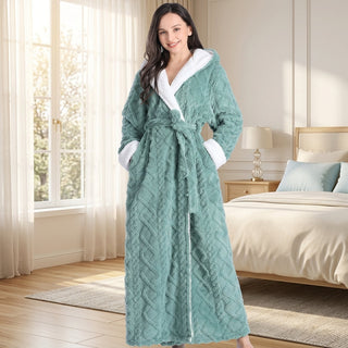 Women's Hooded Robe with Belt and Pocket - green