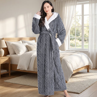 Women's Hooded Robe with Belt and Pocket - gray