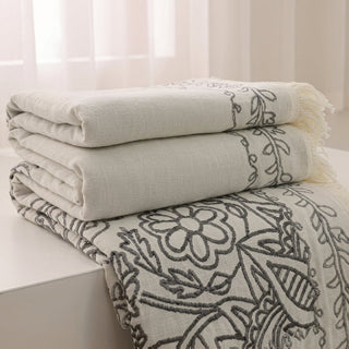 Reversible Throw Blanket Boho Style With Decorative Fringes