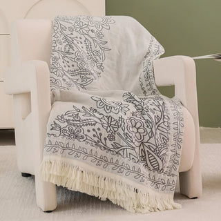 Reversible Throw Blanket Boho Style With Decorative Fringes
