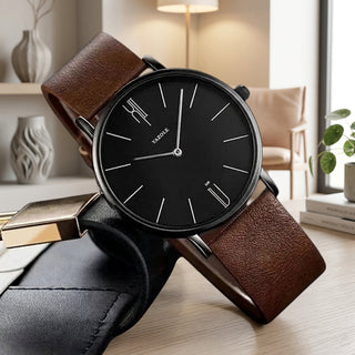 Men's Watch With Antique Style Dial For Formal Wear - brown black