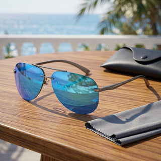 Aviator Sunglasses For Men With Polarized Metal Frame - blue gray