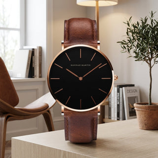 Men's Watch With Minimalist Stainless Steel Band - black brown