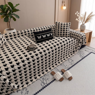 Quilted Sofa Cover Houndstooth Pattern Universal Fit - beige