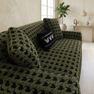 Quilted Sofa Cover Houndstooth Pattern Universal Fit - green