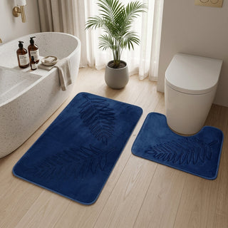 Bathroom Mat Set Leaf Pattern Non Slip Absorbent - midnight oasis