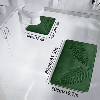 Bathroom Mat Set Leaf Pattern Non Slip Absorbent