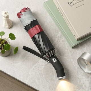 Automatic Umbrella With LED Flashlight And Reverse Fold Canopy - red