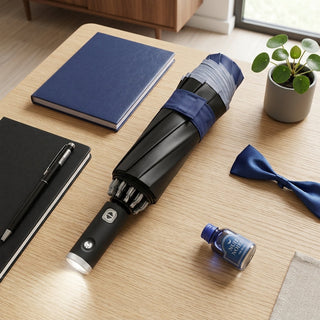 Automatic Umbrella With LED Flashlight And Reverse Fold Canopy - gray