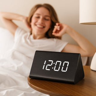 Digital Alarm Clock With Wood Effect LED Display